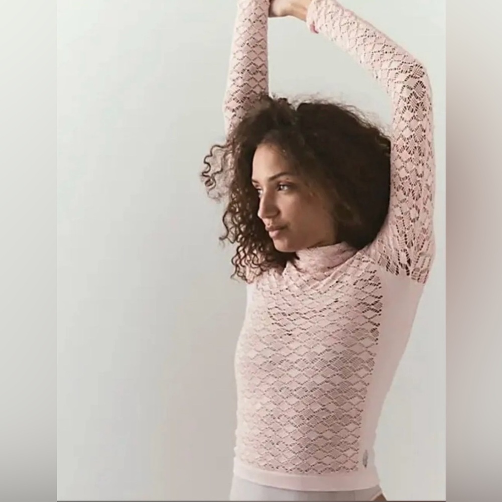 NWT Free People Movement Diamond Lace Mockneck In Petal Pink